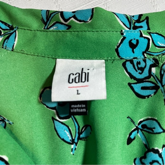 CAbi Green Cottagecore Floral Button Down Shirt Pop Art Women's L Preppy Teacher - Picture 10 of 11